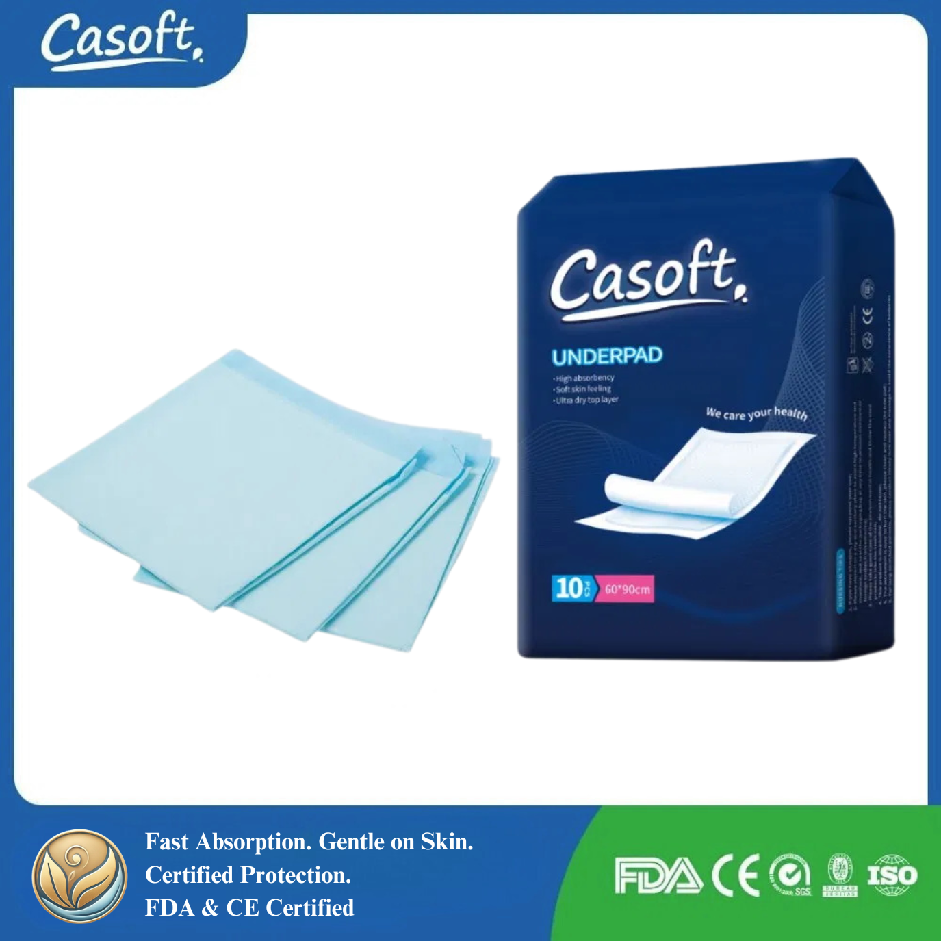 Casoft Disposable Underpads for Incontinence – 60x90cm Super Absorbent Bed Pads