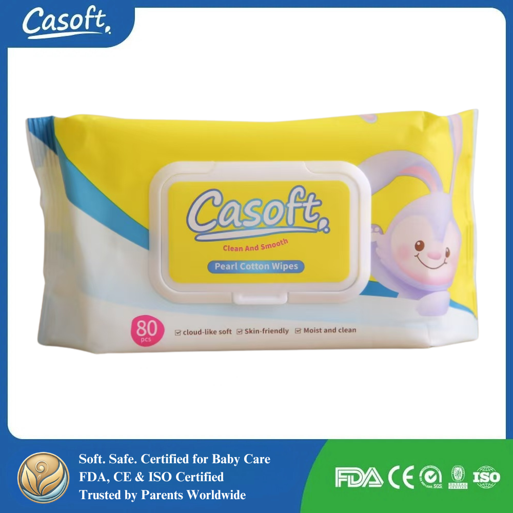 Casoft Soft Pearl Cotton Baby Wipes – Gentle, Alcohol-Free, Thick Disposable Towels (80pcs)