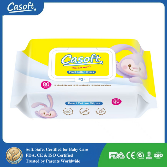 Casoft Soft Pearl Cotton Baby Wipes – Gentle, Alcohol-Free, Thick Disposable Towels (80pcs)
